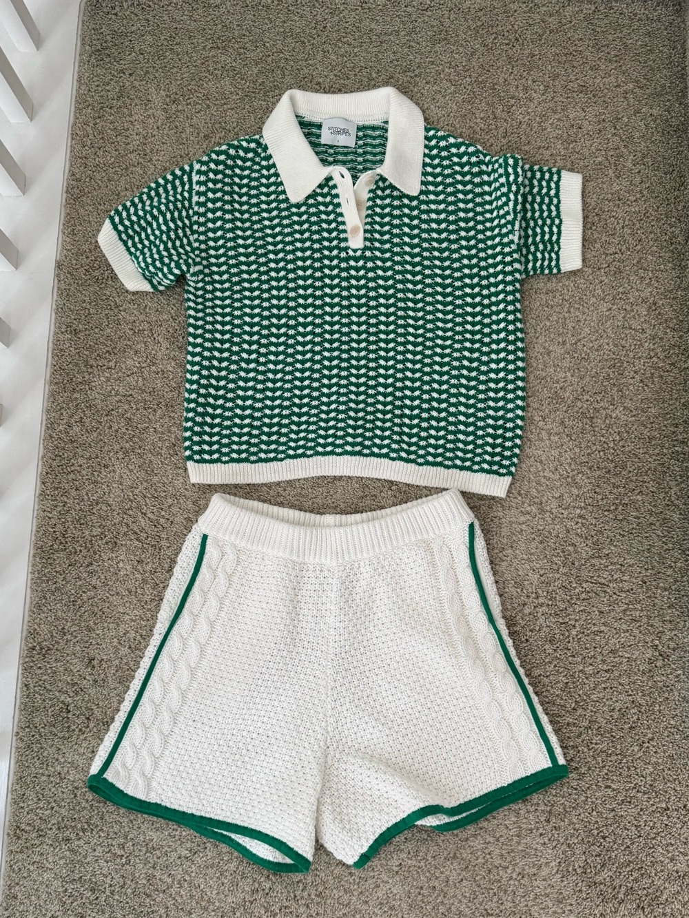 Stitches and Stripes Tinsley Cotton Polo Size S and Cable Knit Shorts Size M